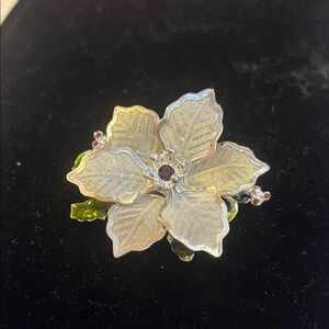 Vintage? Silver tone and enamel floral brooch marked KC